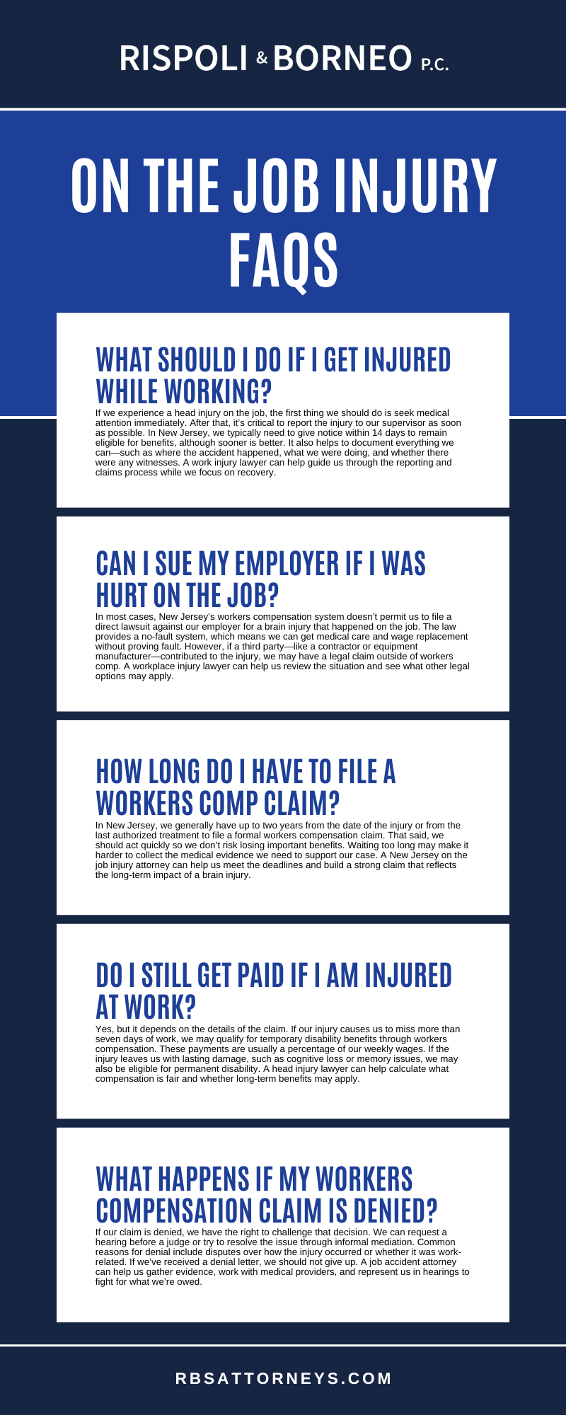 On The Job Injury FAQs Infographic